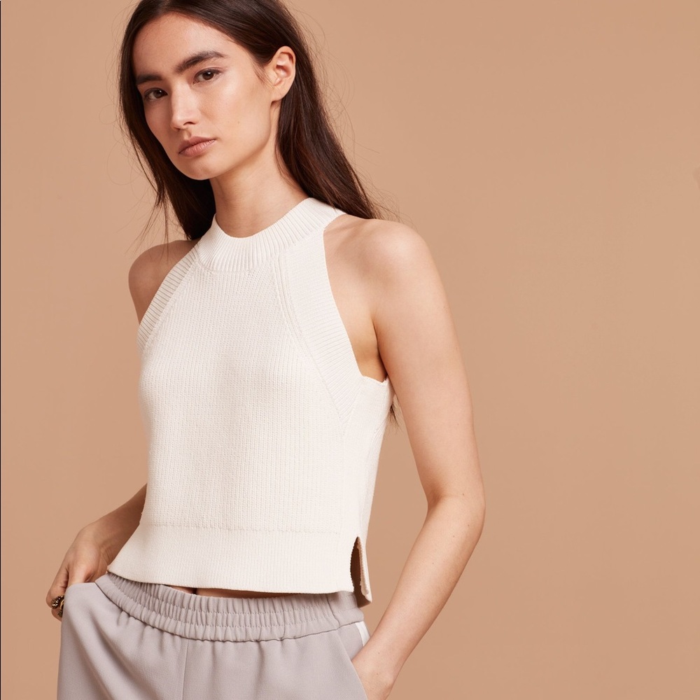Aritzia Wilfred Crevier Knit Halter Sweater Crop Top in White